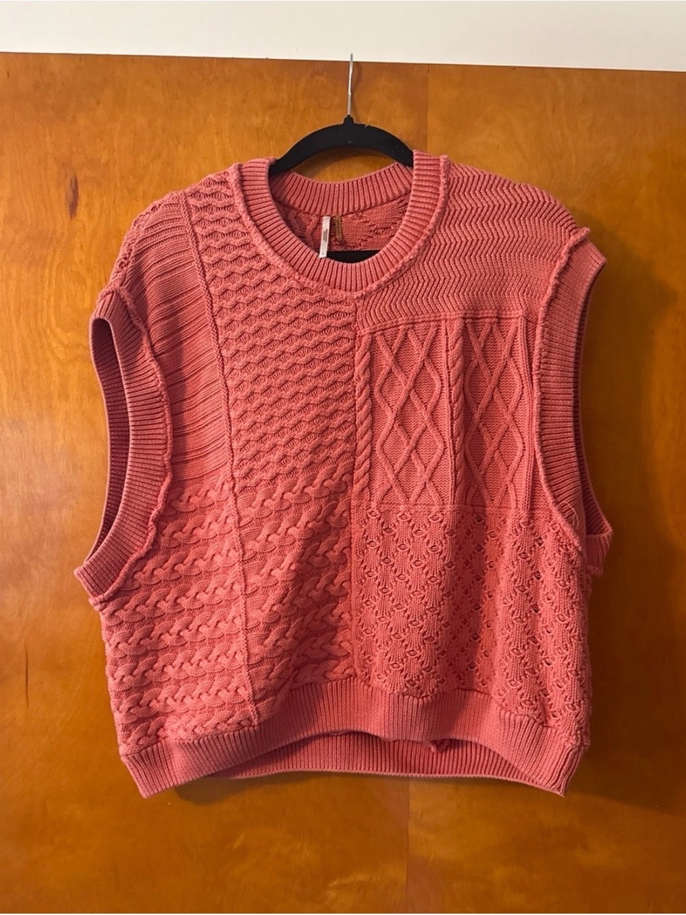 Free People Coral Textured Crochet & Cable Knit Sleeveless Sweater Vest